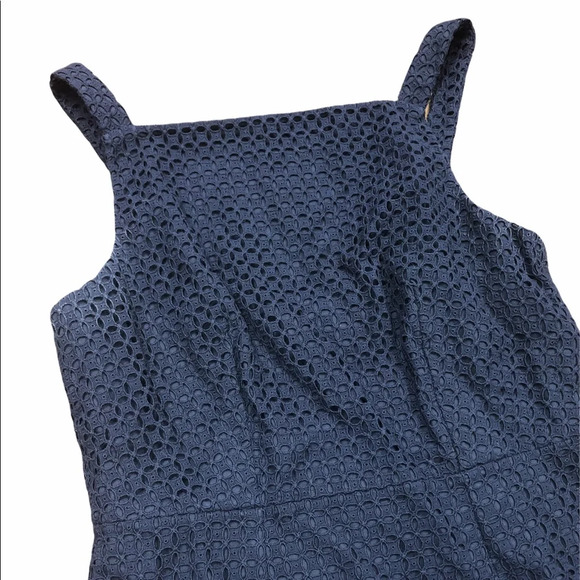 J Crew black label size 6 navy blue eyelet dress - Picture 2 of 8